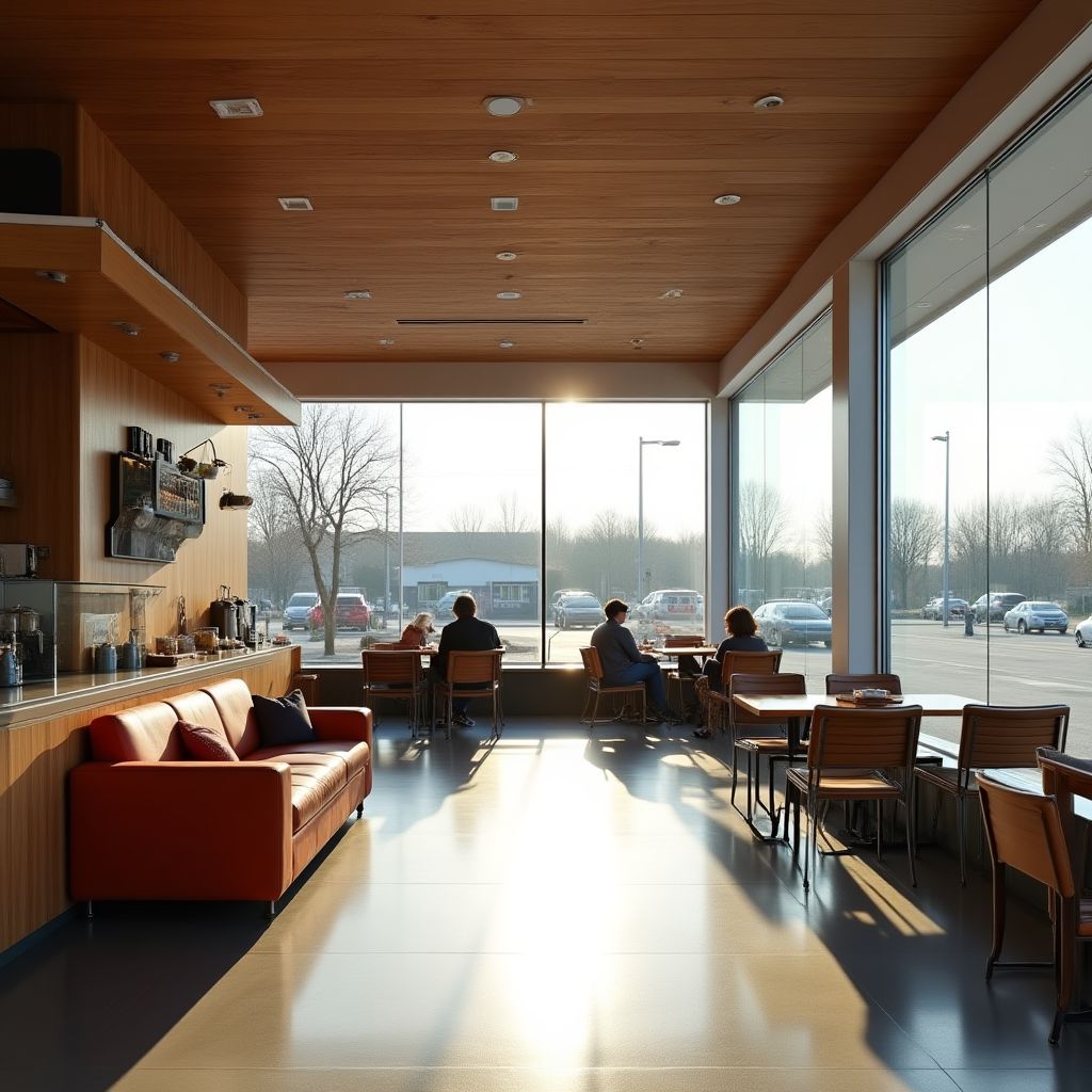 Interior de la cafetería de una estación.